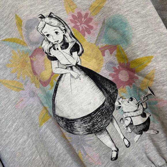 Disney Alice in Wonderland & White Rabbit Gray Cropped Sweatshirt Women's XXL - Picture 3 of 8